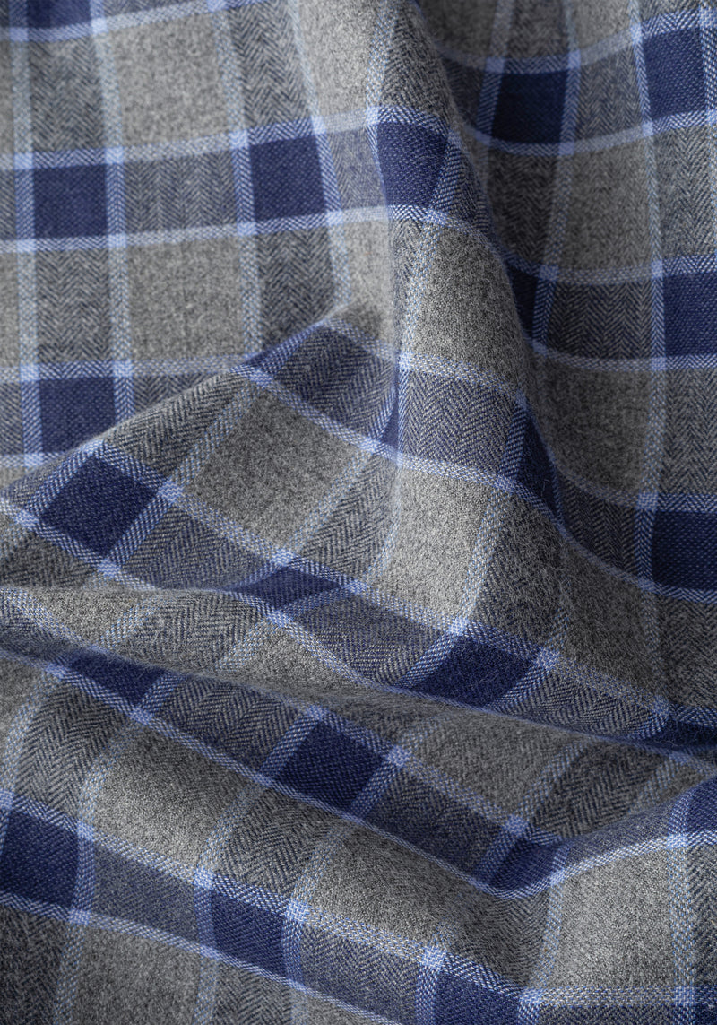 Royal Blue Grey Checked Flannel Shirt