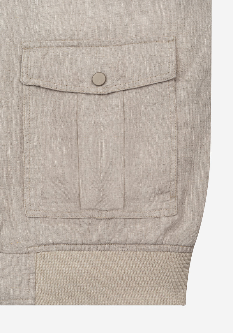 Tan Beige Pure Linen Double-Zip Jacket
