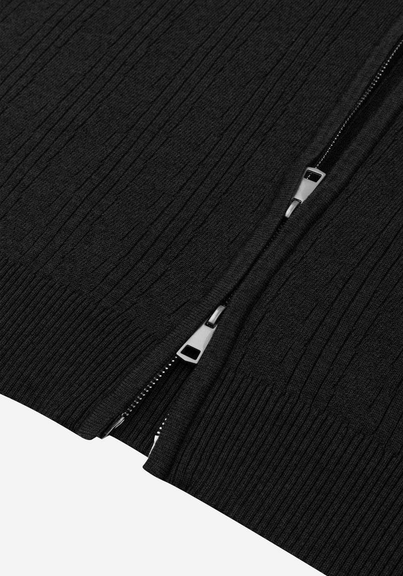 Dusk Black Double-Zipped Merino Wool Blend Pullover