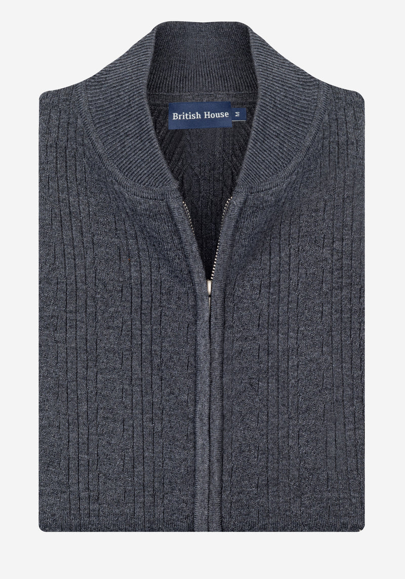 Raven Grey Double-Zipped Merino Wool Blend Pullover