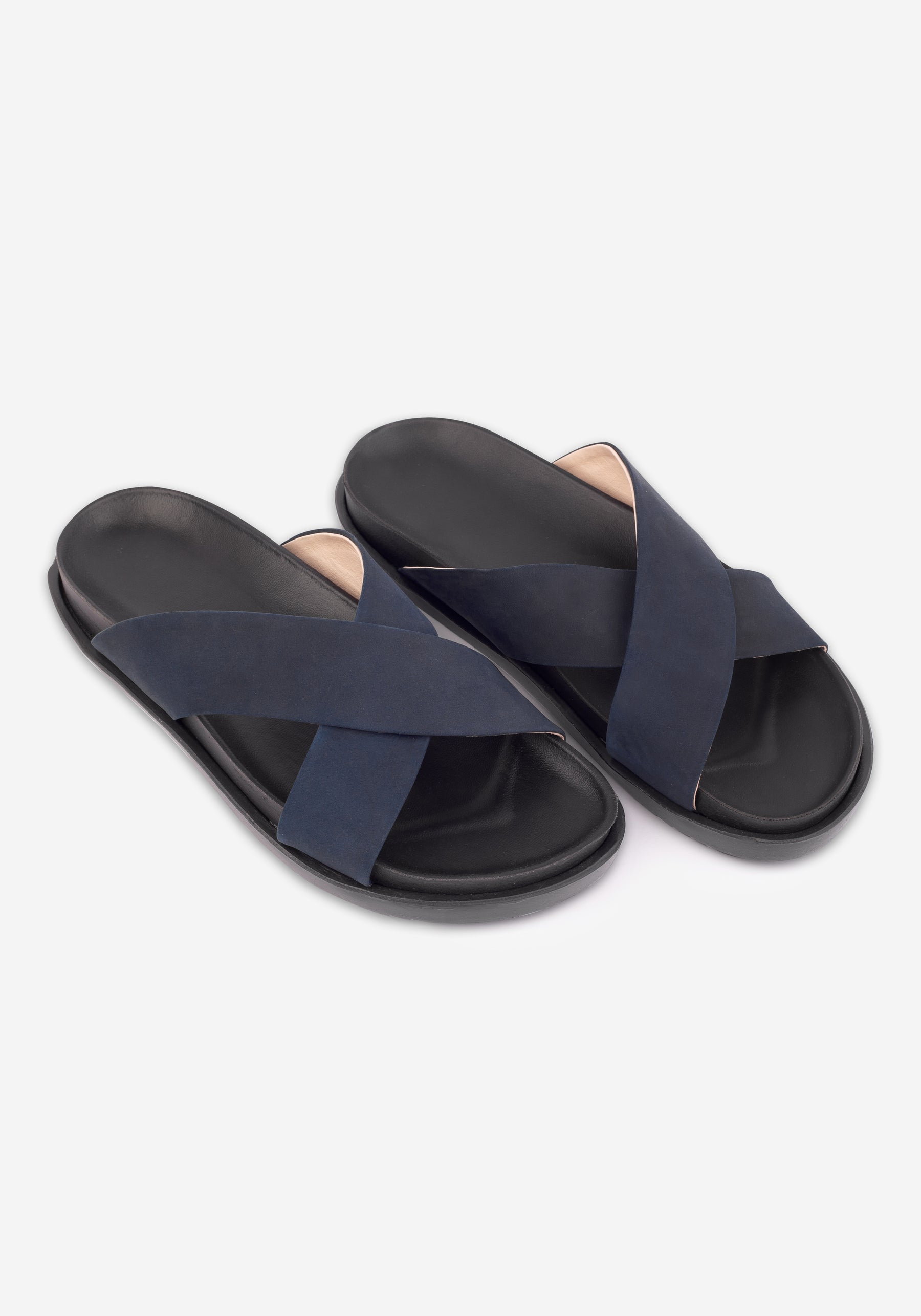 Atlantic Navy Crossover Leather Slide