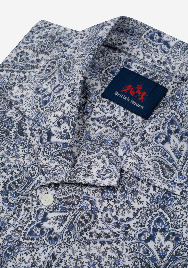 White Midnight Blue Poplin Resort Shirt - Short Sleeve
