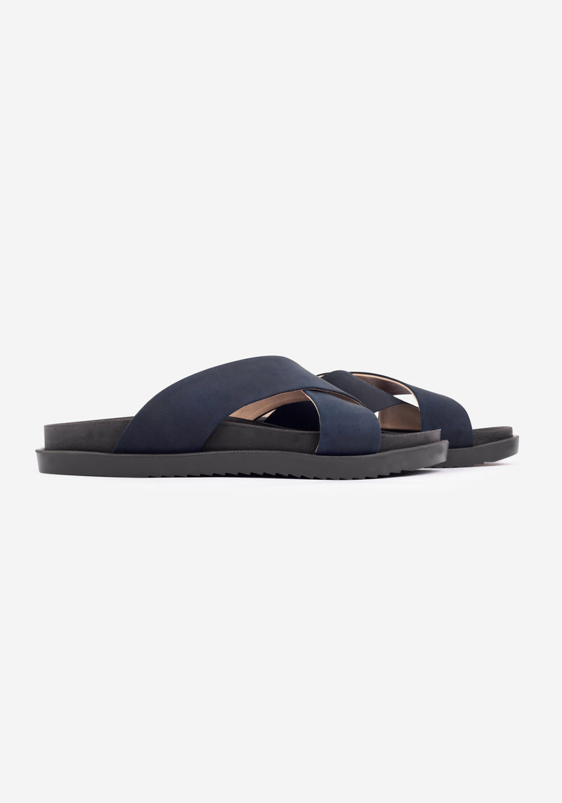 Atlantic Navy Crossover Leather Slide