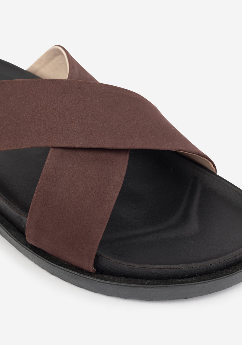 Sepia Brown Crossover Leather Slide