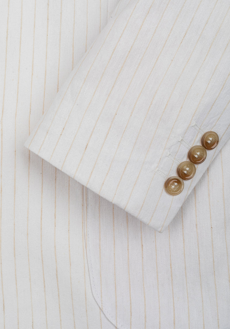 White Desert Beige Stripe Cotton Tencel Linen Blazer