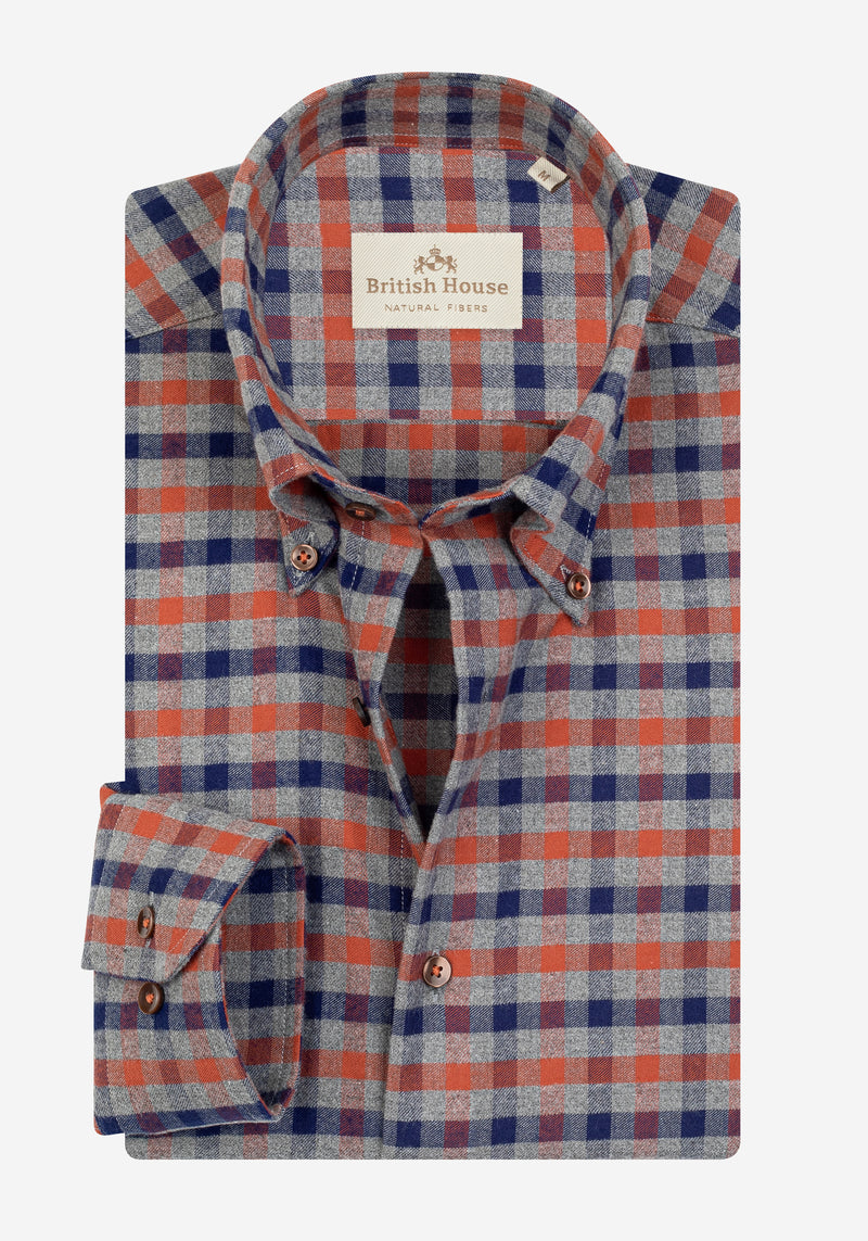 Rust Orange Navy Checked Flannel Shirt