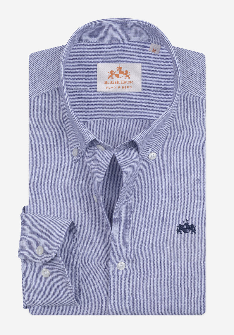 Atlantic Blue Stripe Belgian Linen Shirt