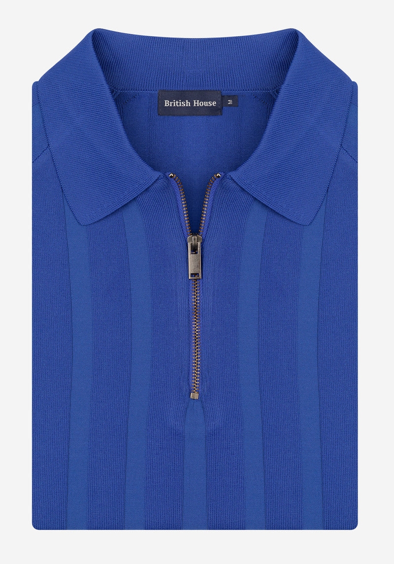 Rich Blue Polyamide Knitted Polo Shirt