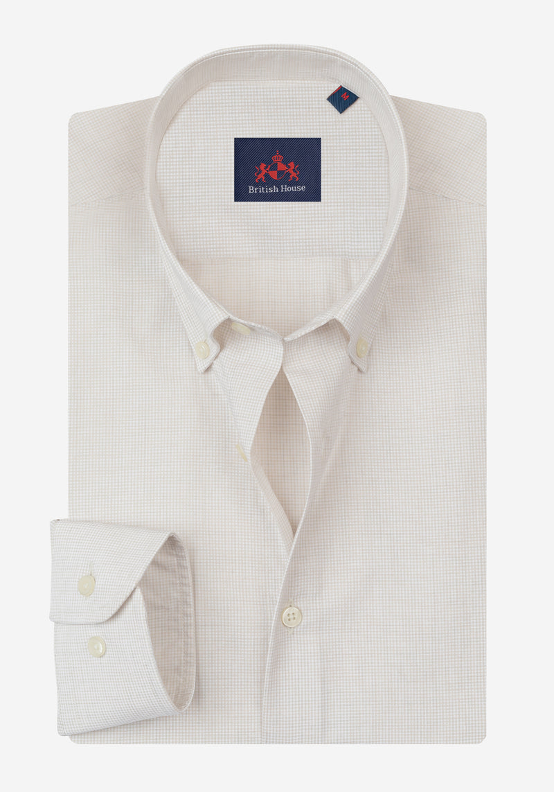 Hemp Beige Checked Light Oxford Shirt
