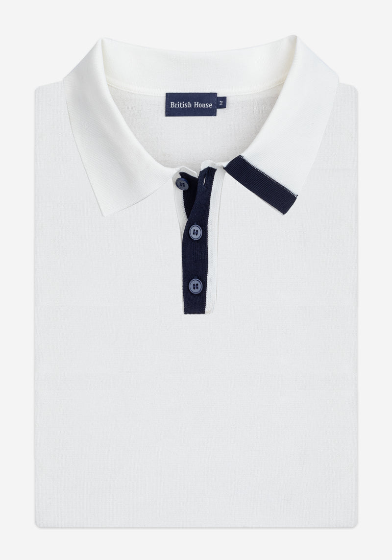 Powder White Polyamide Knitted Polo Shirt