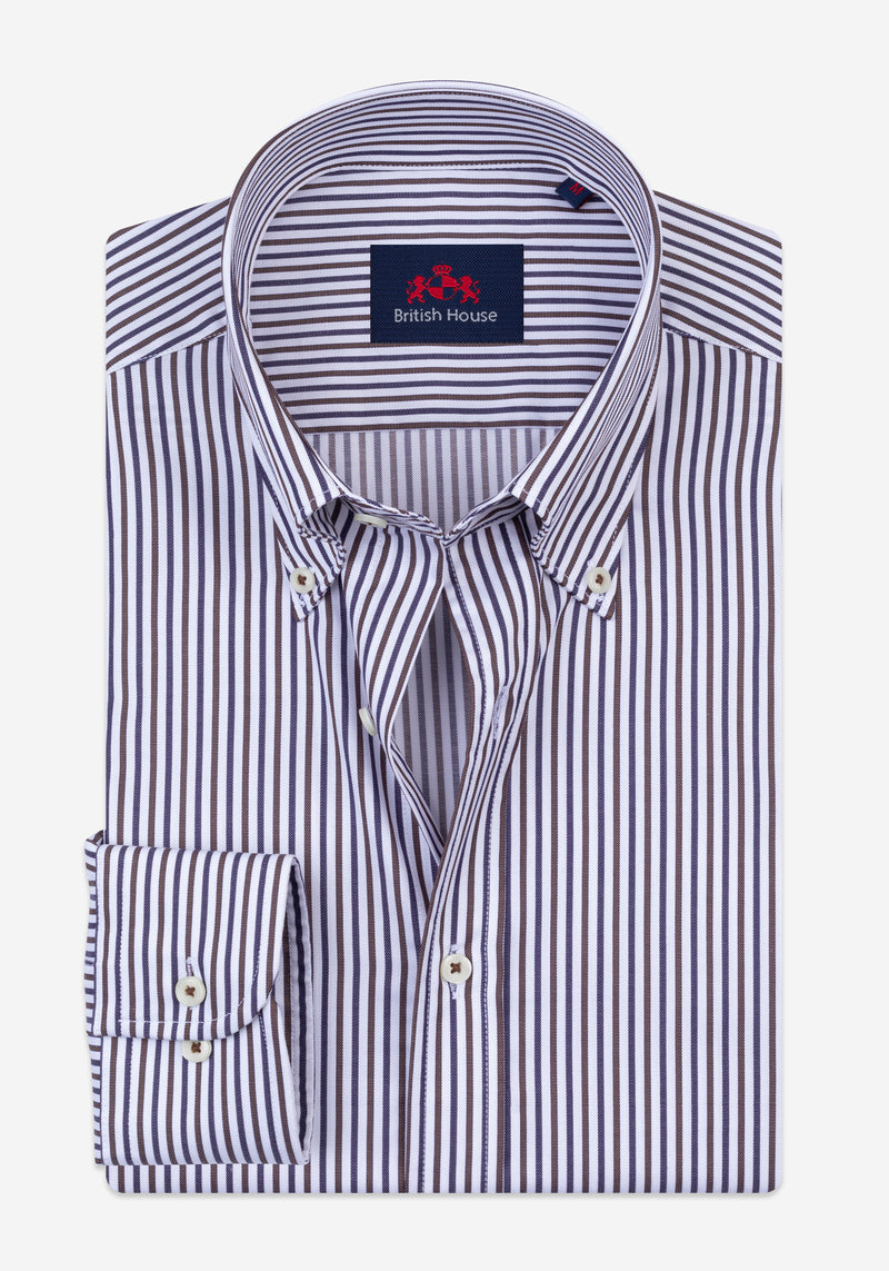 Vintage Navy Brown Stripe Twill Shirt