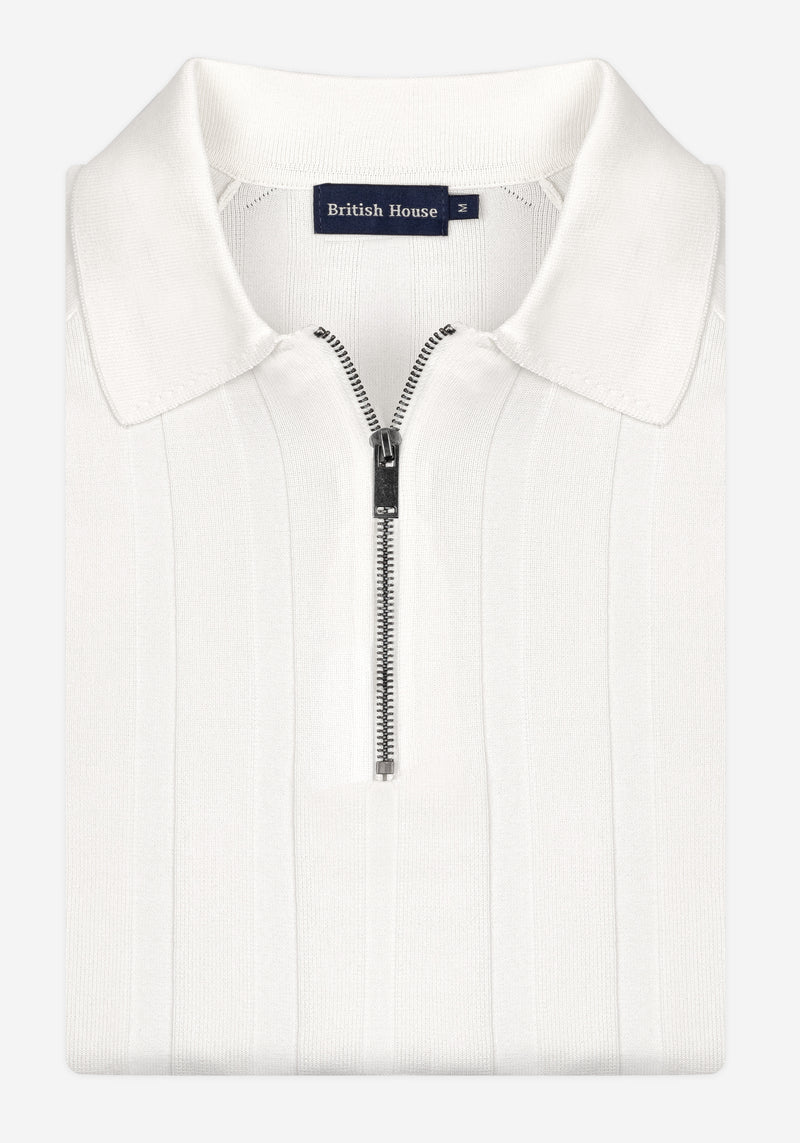 Misty White Polyamide Knitted Polo Shirt