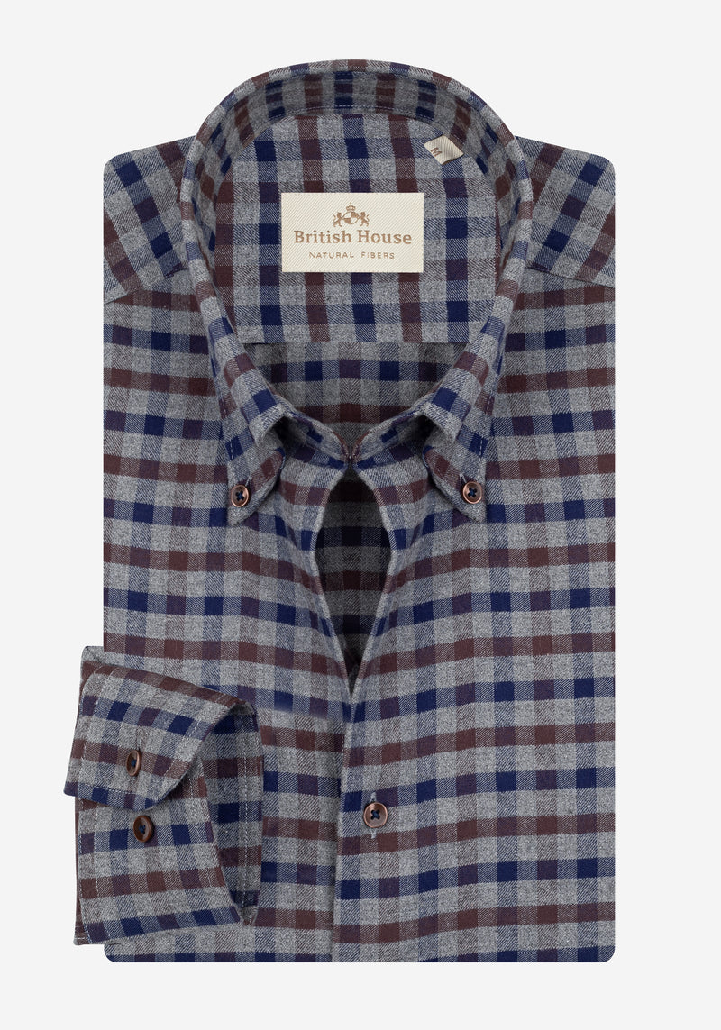 Mocha Brown Navy Checked Flannel Shirt