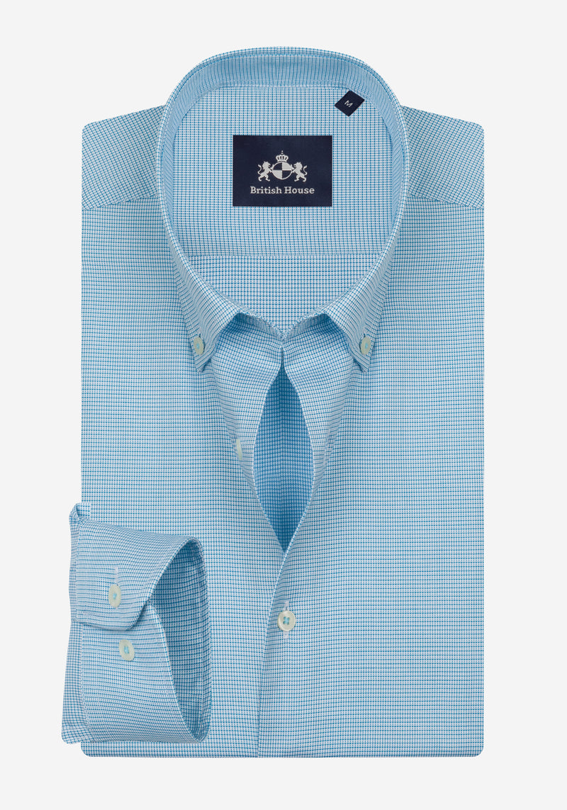 Aqua Blue Checked Mini Houndstooth Shirt