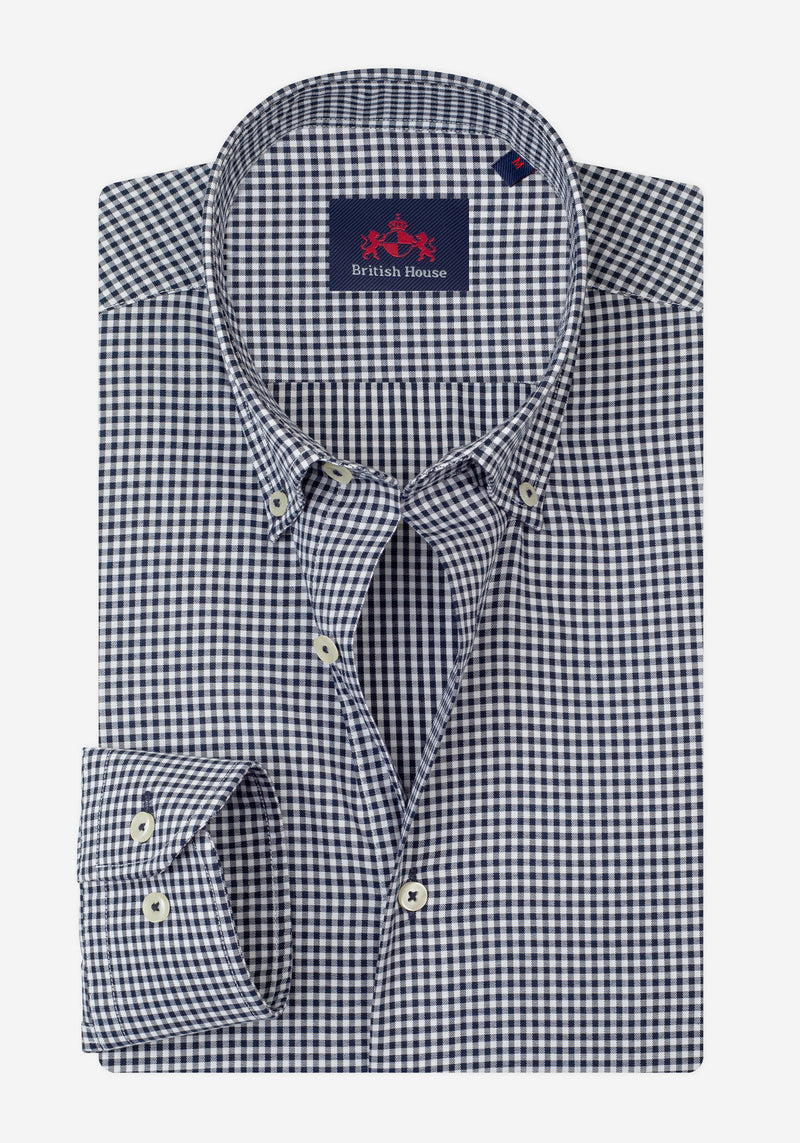 Muted Navy Checked Poplin Shirt