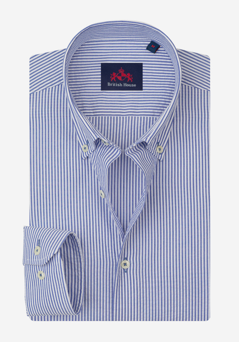 Royal Blue Stripe Seersucker Shirt