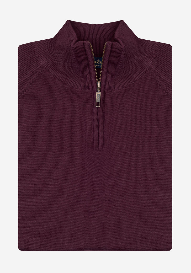 Midnight Burgundy Quarter-Zip Cotton Pullover