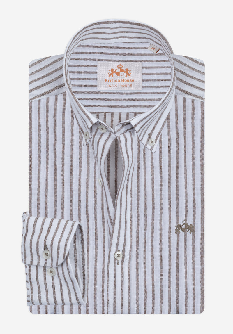 Clay Beige Stripe Belgian Linen Shirt