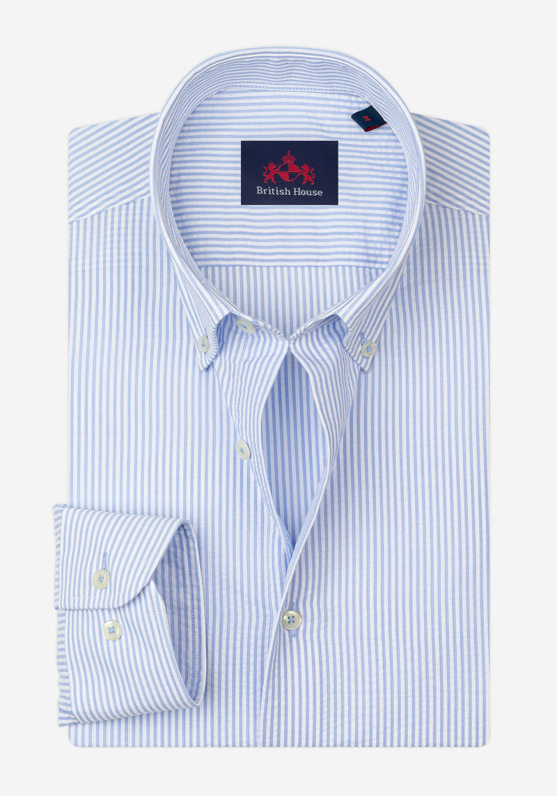 Sky Blue Stripe Seersucker Shirt