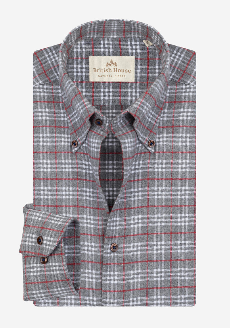 Steel Red Grey Checked Flannel Shirt