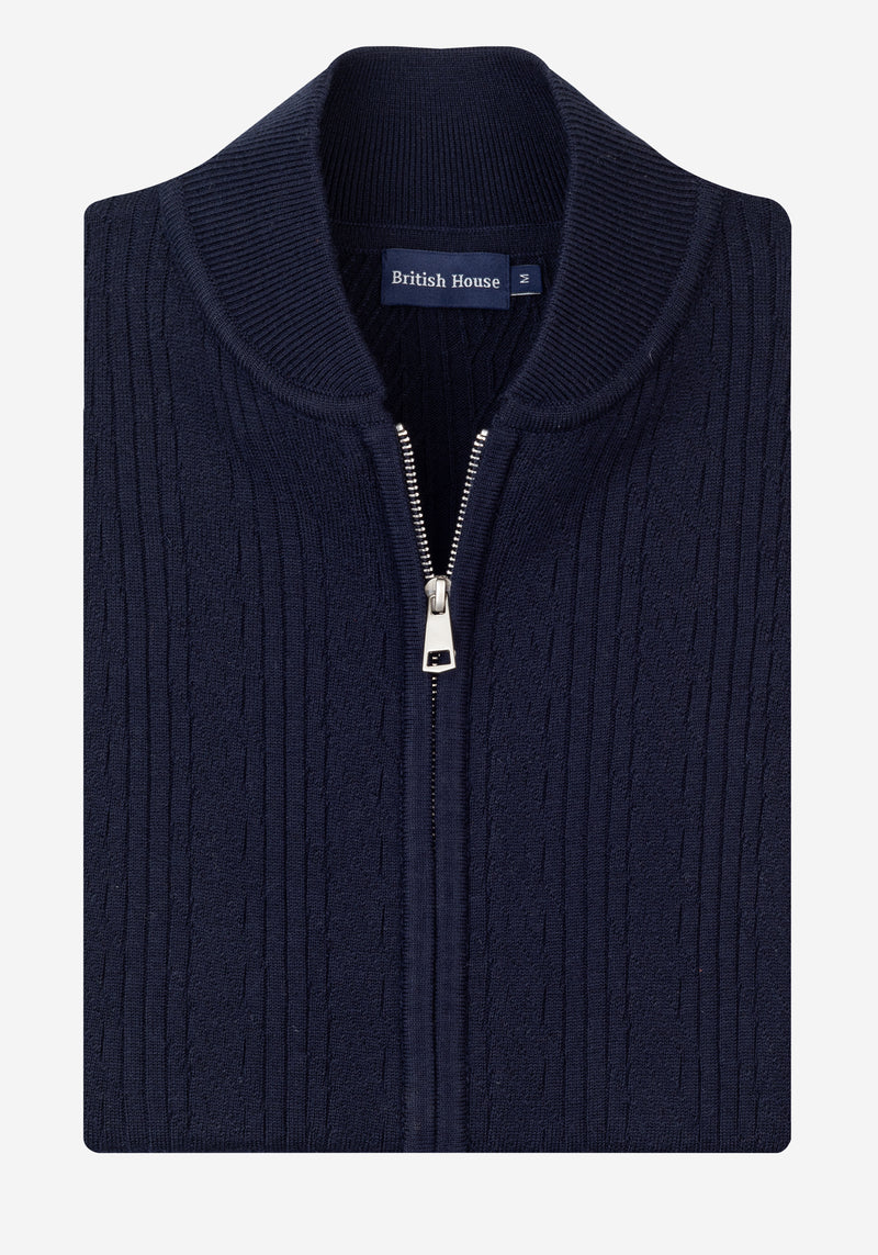 Frost Navy Double-Zipped Merino Wool Blend Pullover