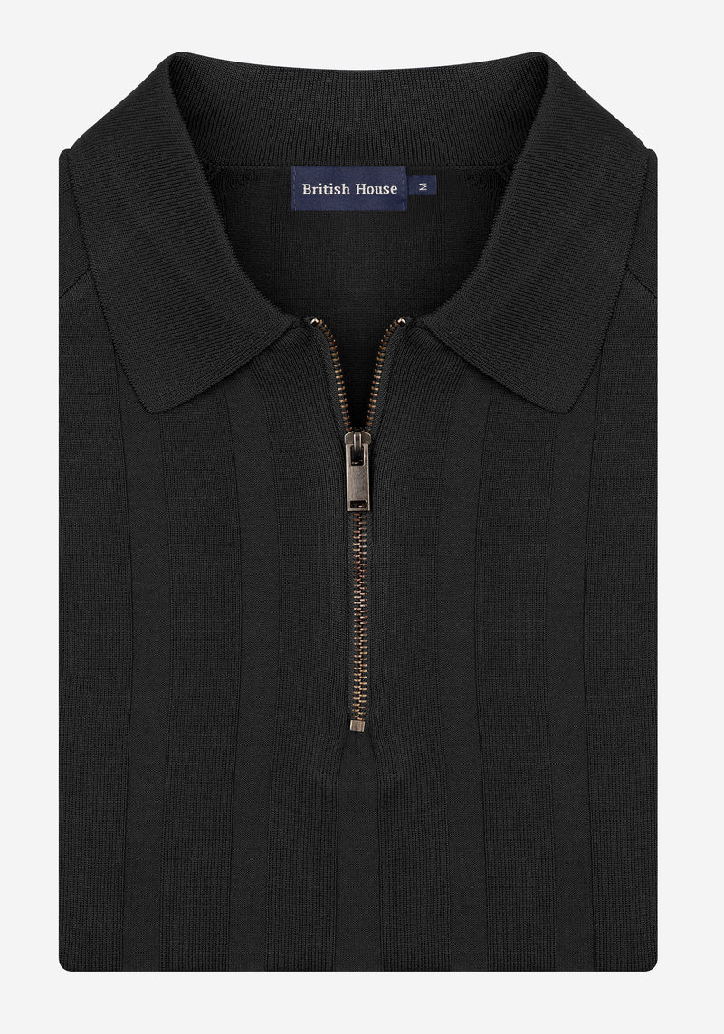 Midnight Black Polyamide Knitted Polo Shirt