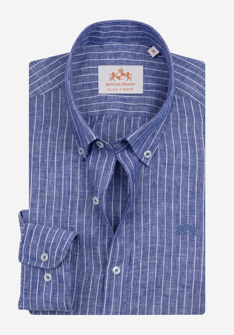 Marine Blue Stripe Belgian Linen Shirt