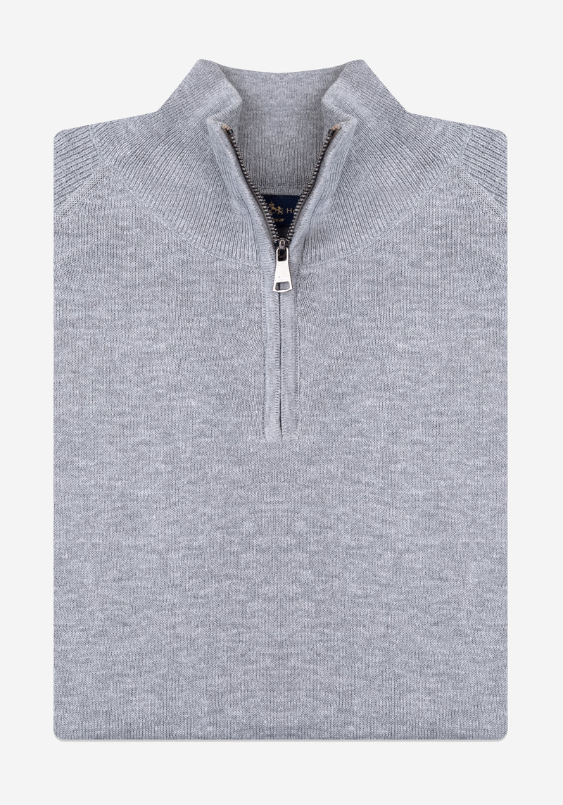 Pastel Gray Quarter-Zip Cotton Pullover