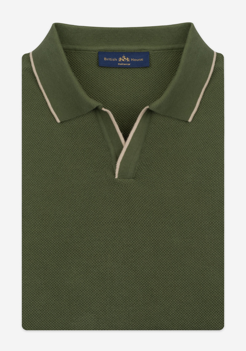 Forest Olive Knitted Polo Shirt
