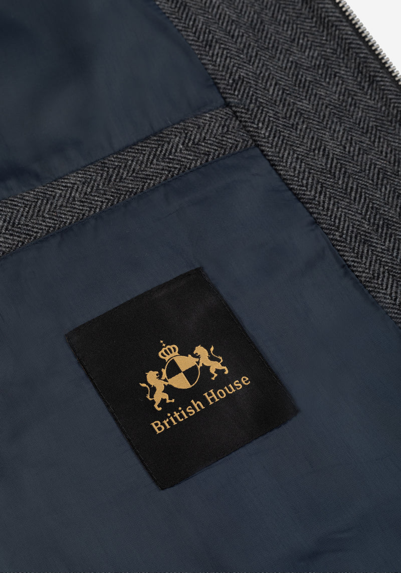 Anthracite Grey Wool-Blend Bomber Jacket