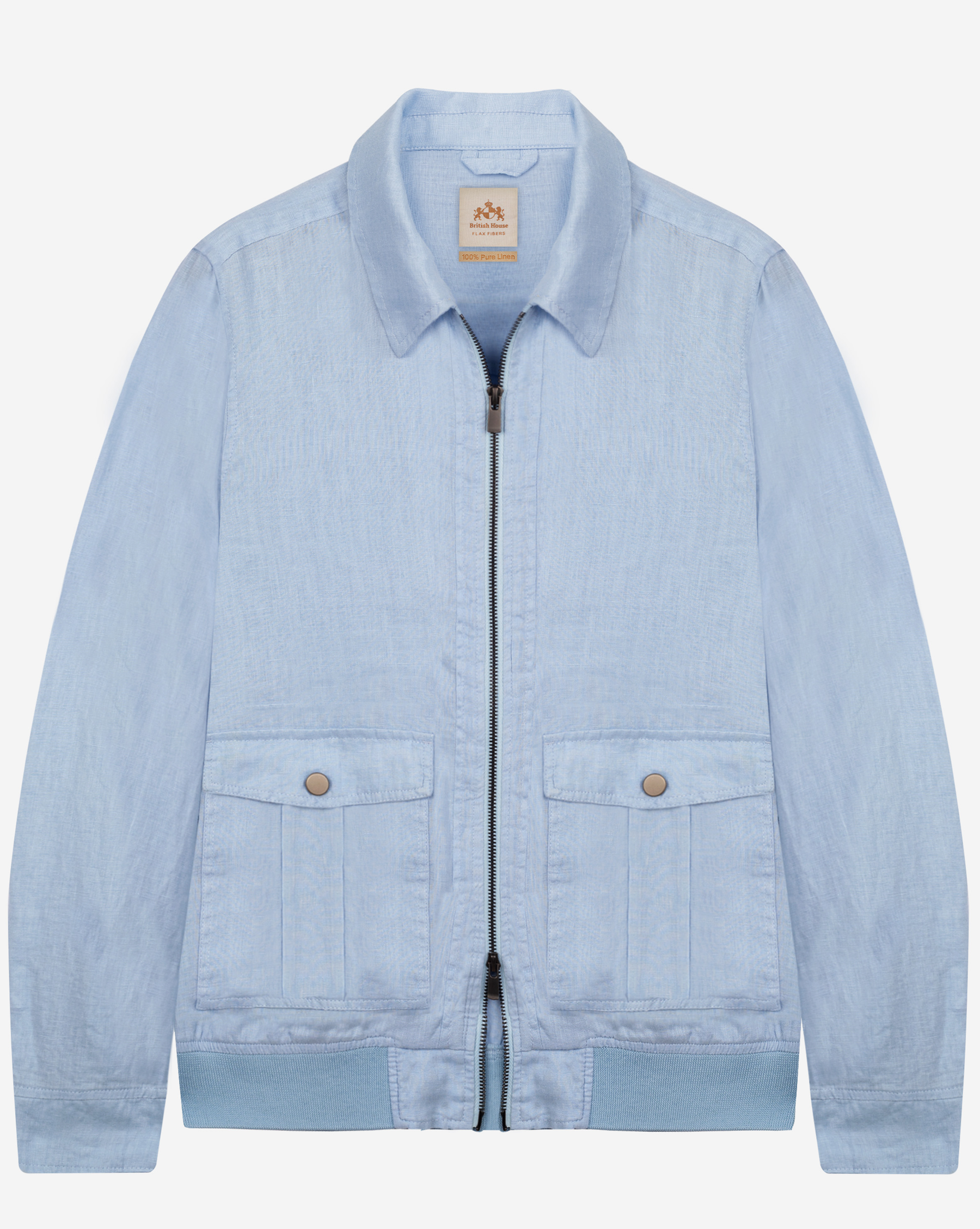 Halo Blue Pure Linen Double-Zip Jacket