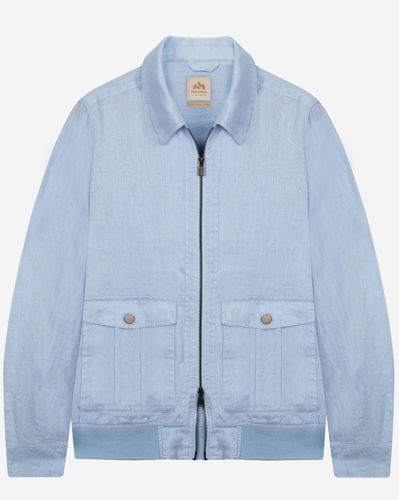 Halo Blue Pure Linen Double-Zip Jacket