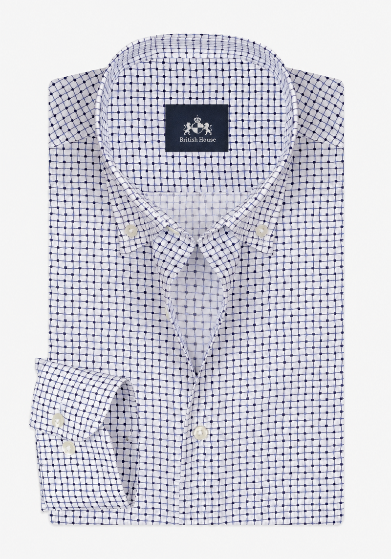 Marine Blue Two-Tone Pattern Poplin Shirt