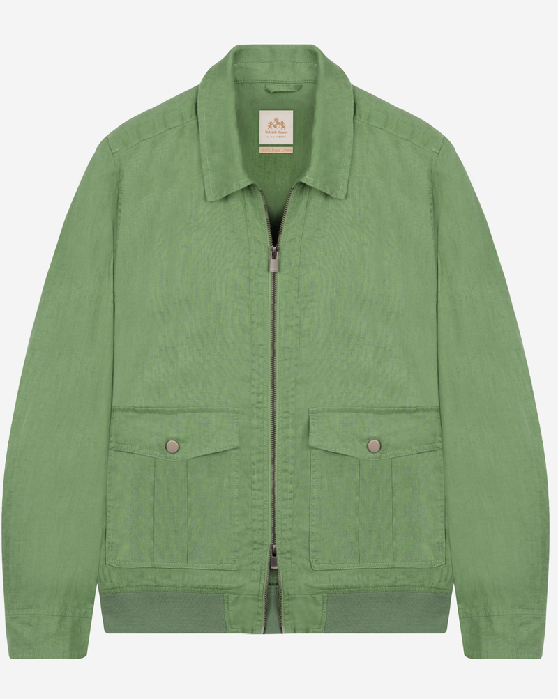 Hunter Green Pure Linen Double-Zip Jacket