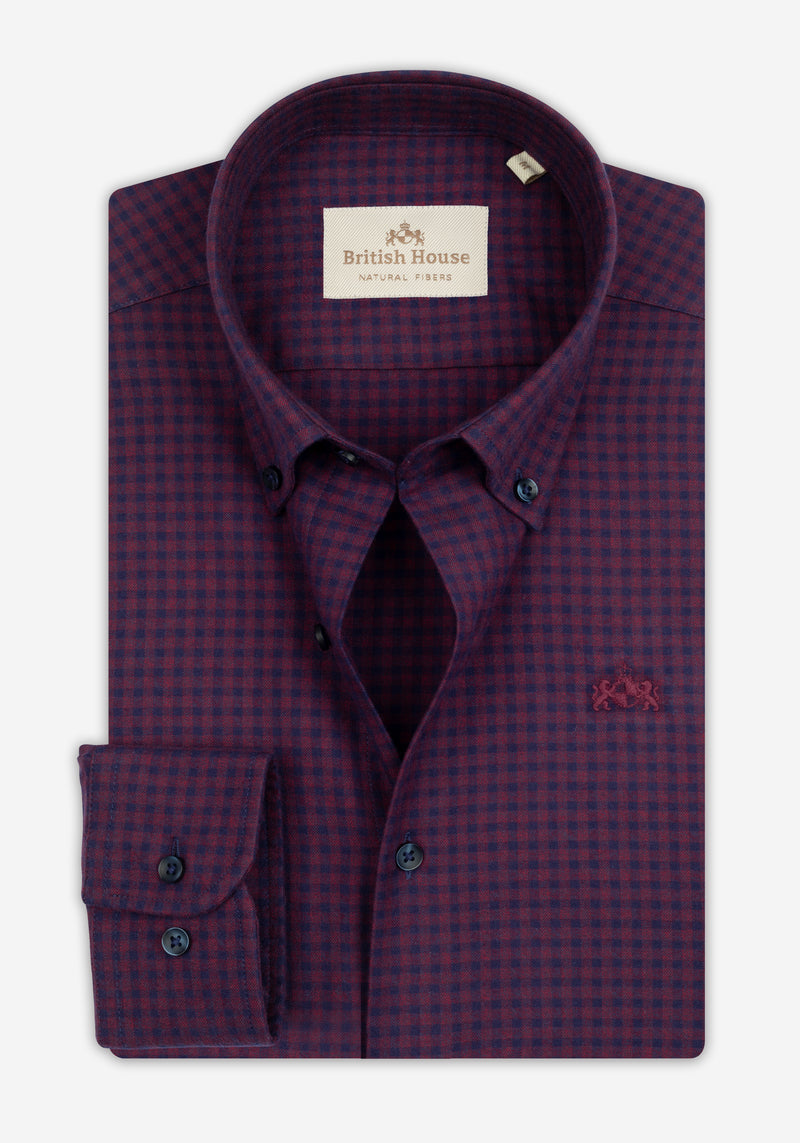Twilight Burgundy Checked Flannel Twill Shirt