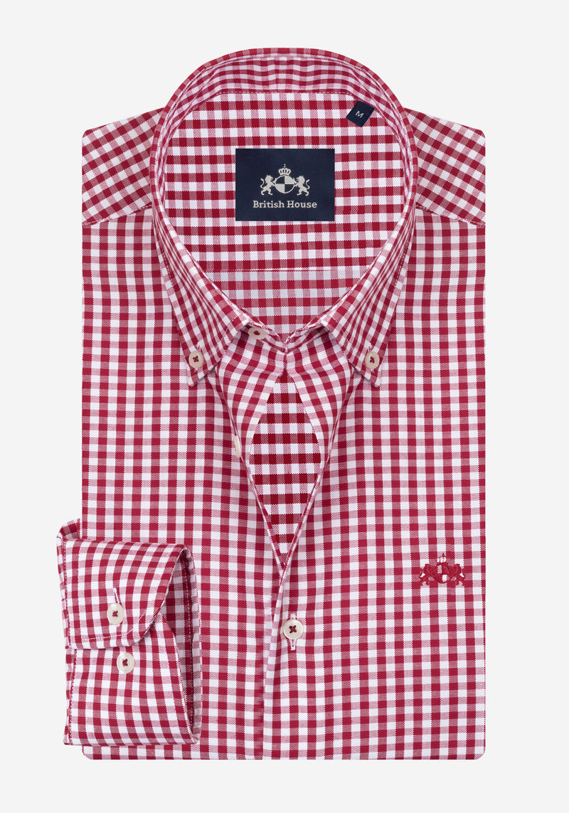 Deep Red Checked Oxford Shirt