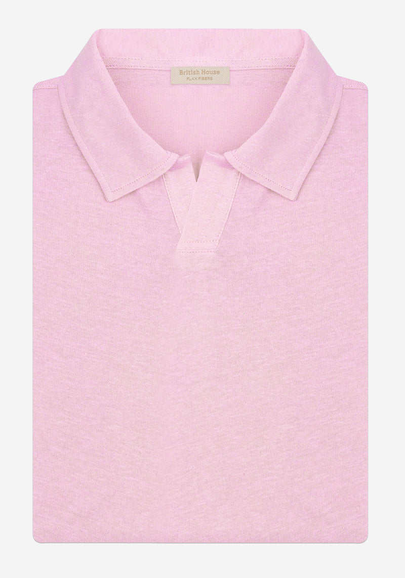 Pastel Pink Linen-Blend V-Polo