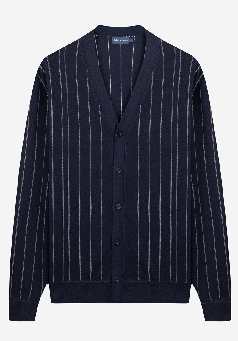 Arctic Navy Stripe Merino Wool Blend Cardigan