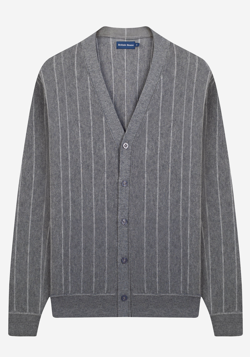 Mono Grey Stripe Merino Wool Blend Cardigan