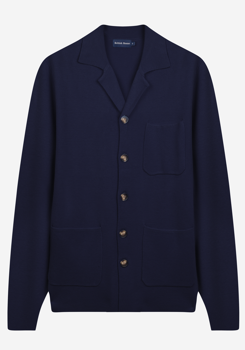 Imperial Navy Merino Wool Blend Cardigan