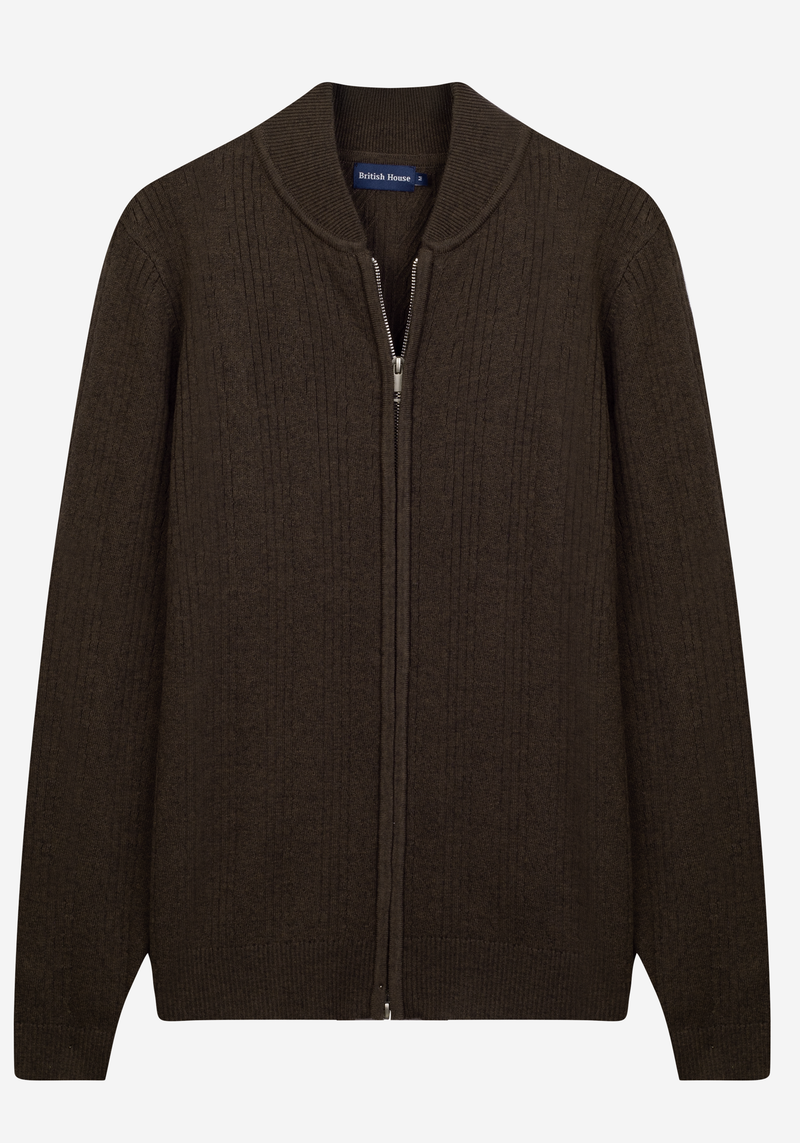 Cliff Brown Double-Zipped Merino Wool Blend Pullover