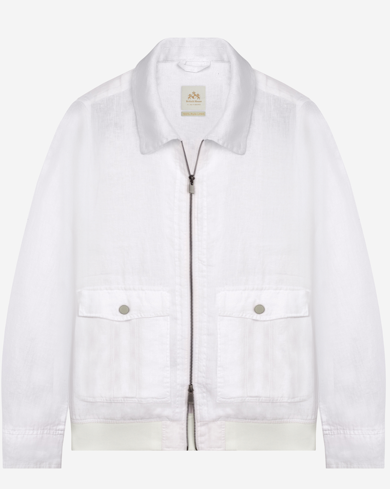 Glare White Pure Linen Double-Zip Jacket