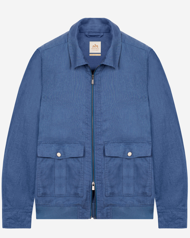 Pier Blue Pure Linen Double-Zip Jacket