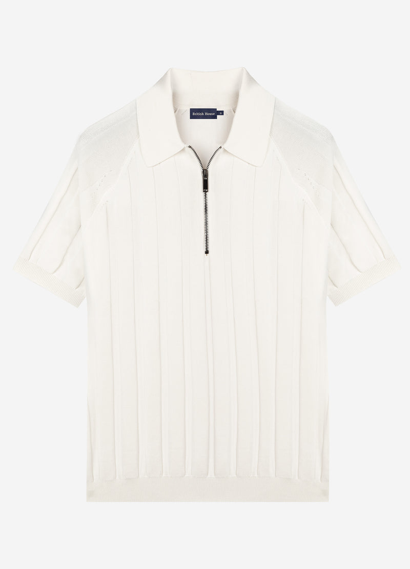Misty White Polyamide Knitted Polo Shirt