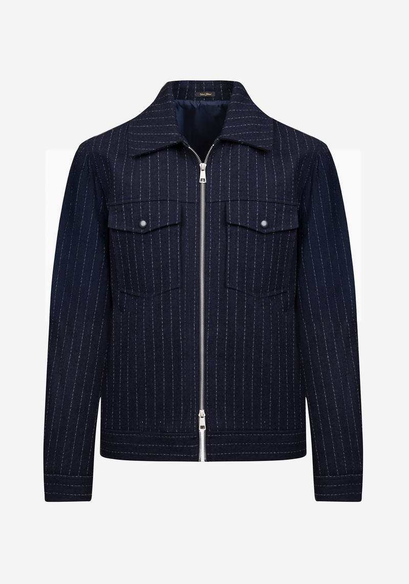 Noir Navy Stripe Wool-Blend Bomber Jacket