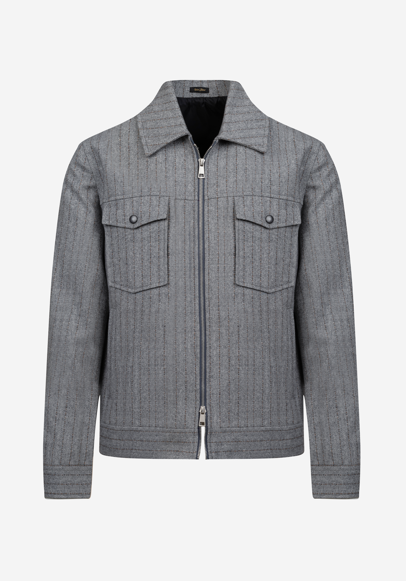 Cloud Grey Stripe Wool-Blend Bomber Jacket