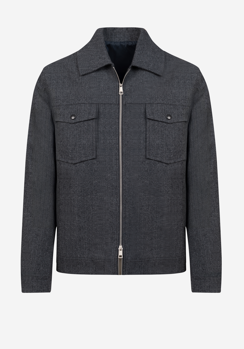 Anthracite Grey Wool-Blend Bomber Jacket