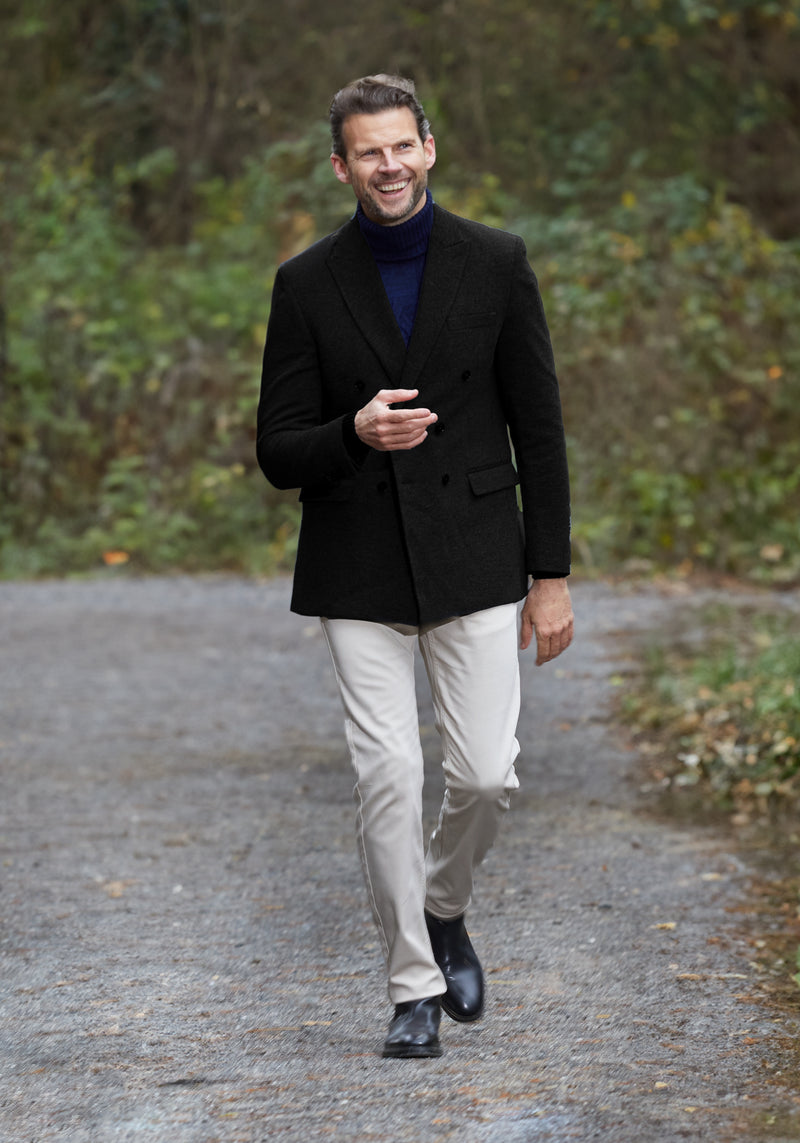Vanta Black Double-Breasted Poly Blazer