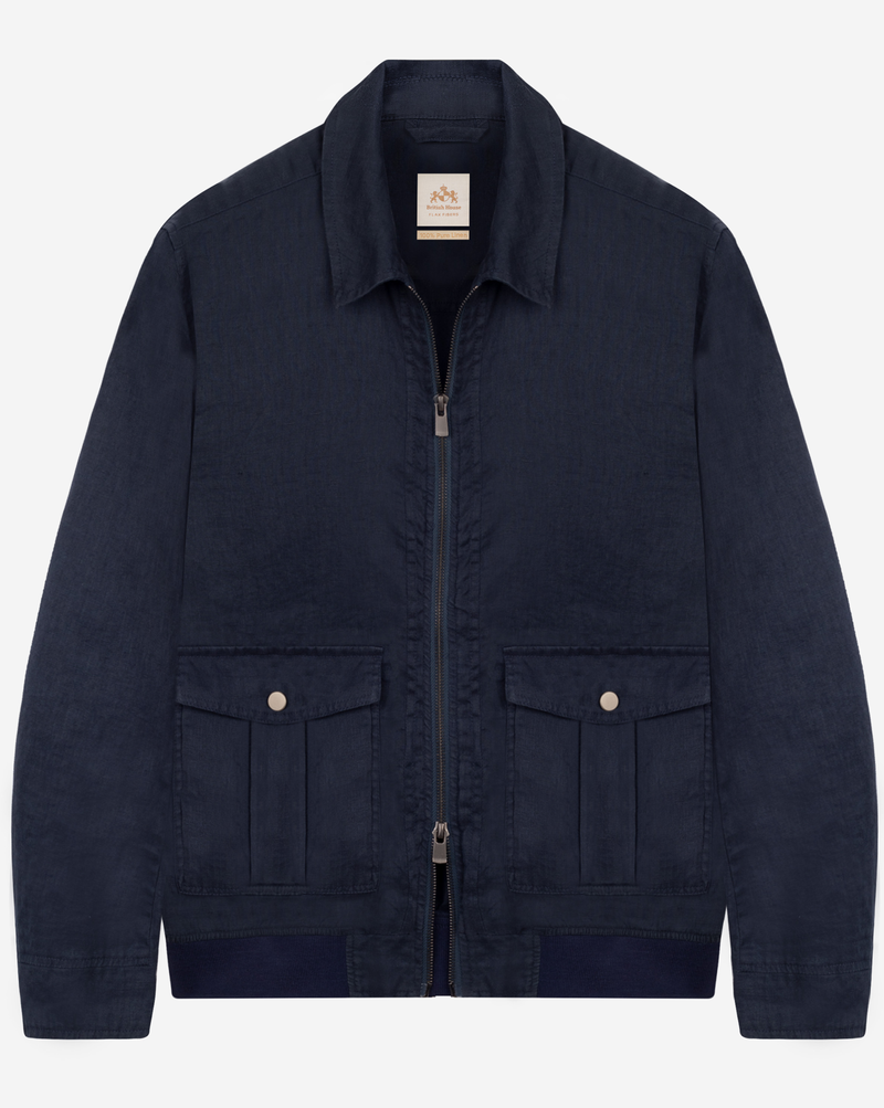 Fathom Navy Pure Linen Double-Zip Jacket
