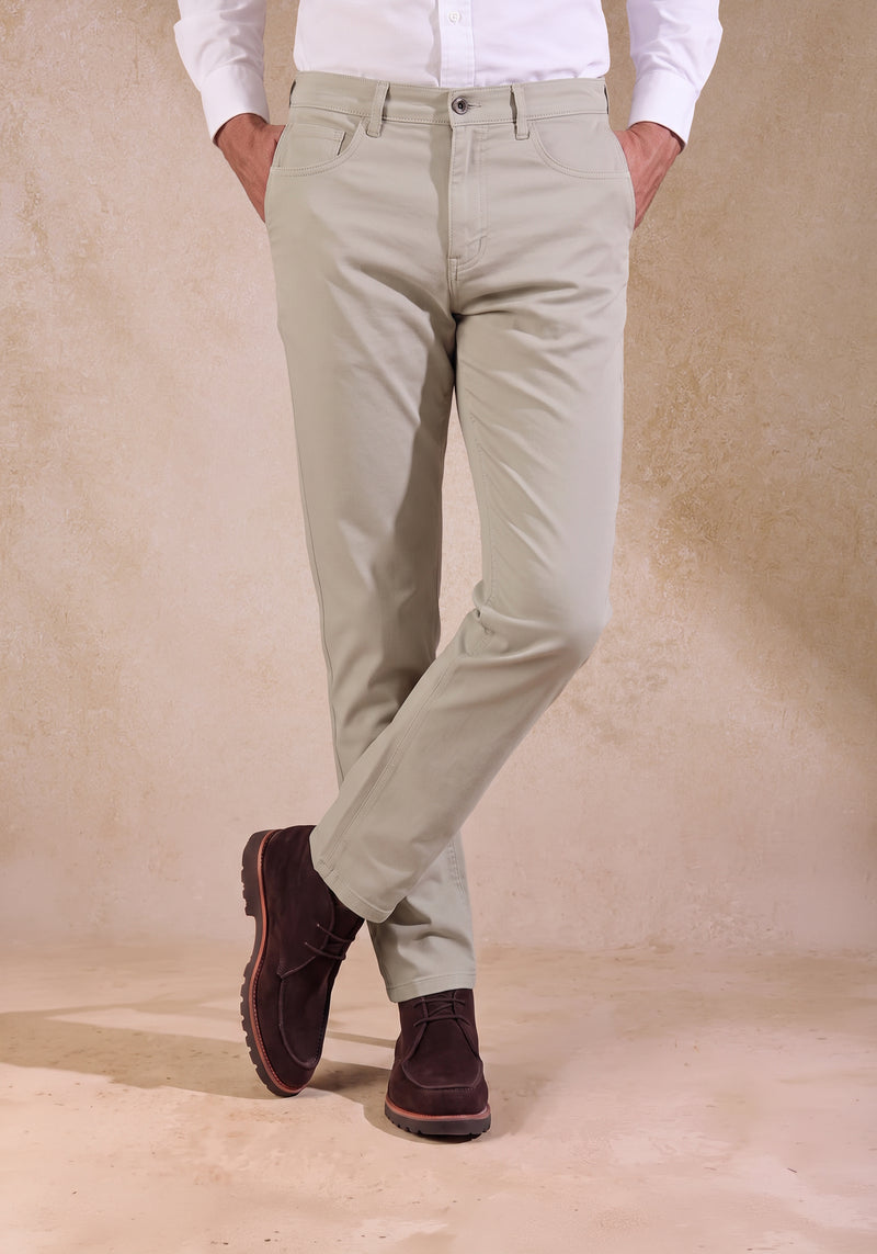 Dry Olive Piqué Cotton Tencel Gabardine